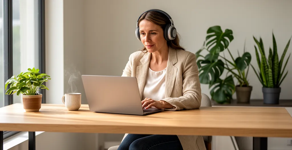 Collaboratrice suivant une formation e-learning professionnelle sur ordinateur portable